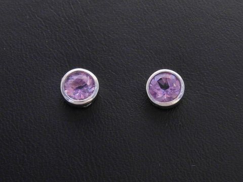 Silber Ohrringe - rund - Amethyst - rhodiniert