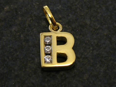 B Buchstaben Initialen Anhänger Gold mit Zirkonia