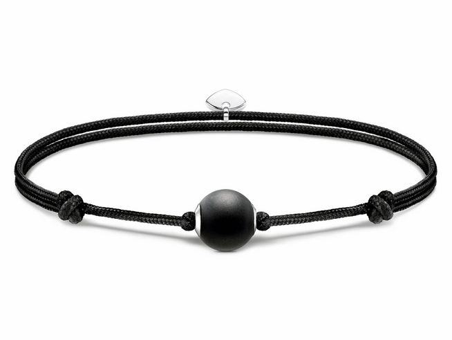 Thomas Sabo A2101-172-11-L22V Armband - Textil mit Karma Bead - Silber & Nylon & Obsidian - Schwarz - bis 22 cm