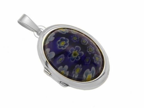 Millefiore Glas - blau Cabochon - Sterling Silber Medaillon