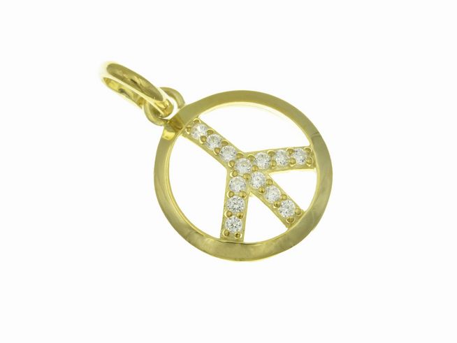 Anhänger Peace Symbol - Sterling Silber Gelbgold vergoldet - Zirkonia