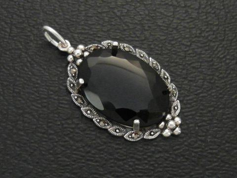 Cabochon - Onyx - Silber Medaillon Anhänger