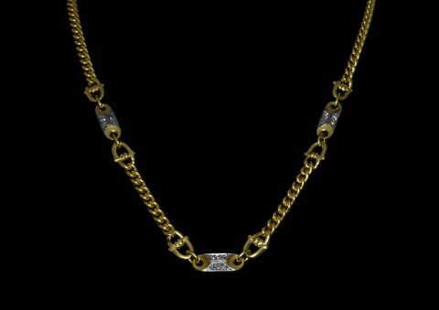 Gold Panzerkette Collier - 585 Gold - verführerisch - Diamant 0,07 ct. W/Vsi - 42,5 cm - bicolor