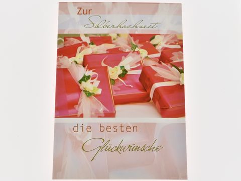 Hochzeitskarte - Rote Päckchen mit Schleife und Blüte