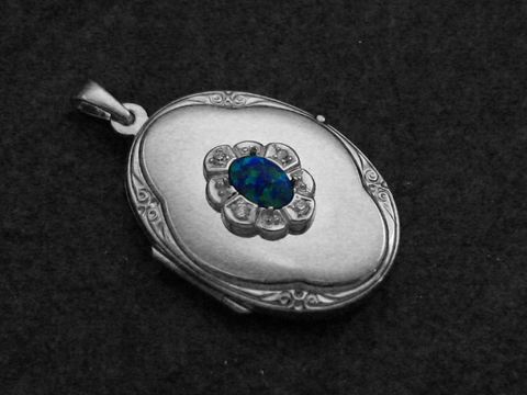 Opal syn. blau Medaillon Cabochon Sterling Silber rhod.