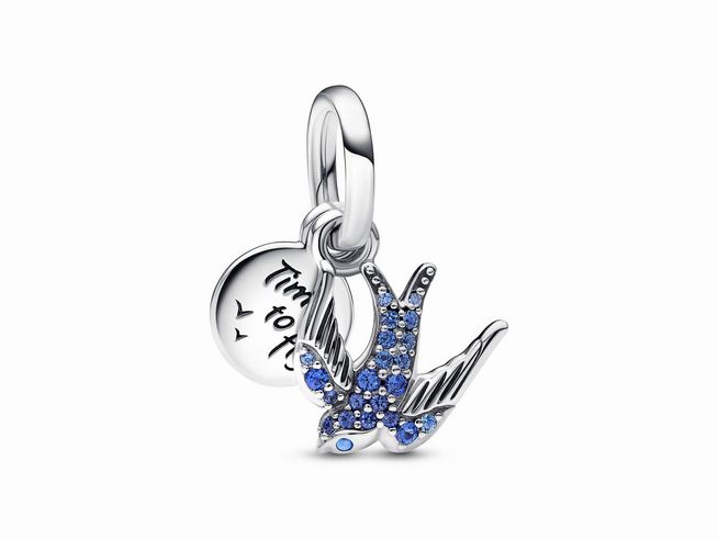 Pandora Charm Anhänger 792570C01 - Schwalbe - Silber - Kristall Blau