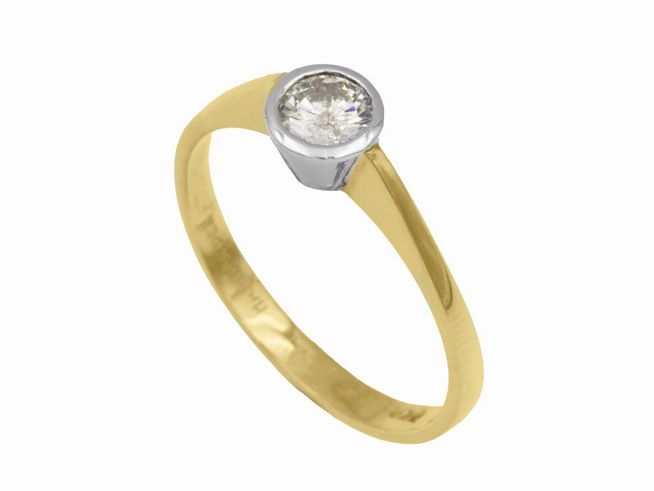 Ring - elegant - Gelbgold + Weißgold 750 bicolor - Diamant 0,37 ct w-piqué - Handarbeit Gr. 58