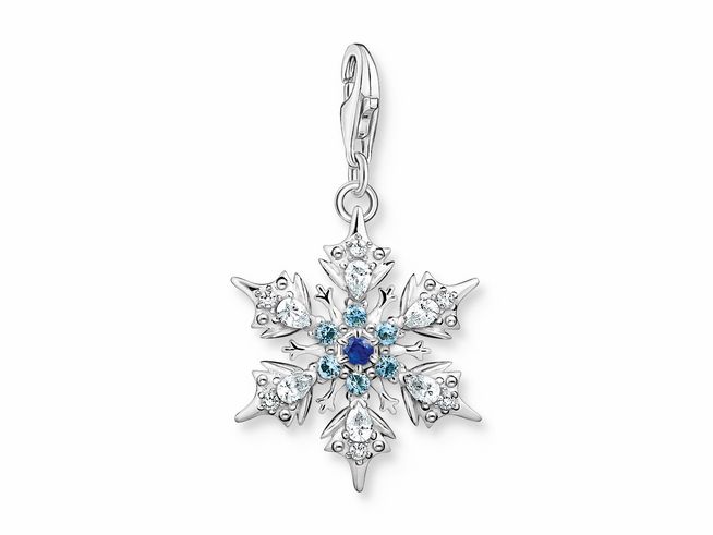 Thomas Sabo 1902-945-7 - Charm-Anhänger - Sterling Silber - geschwärzt + syn. Spinell + Zirkonia - Schneeflocke