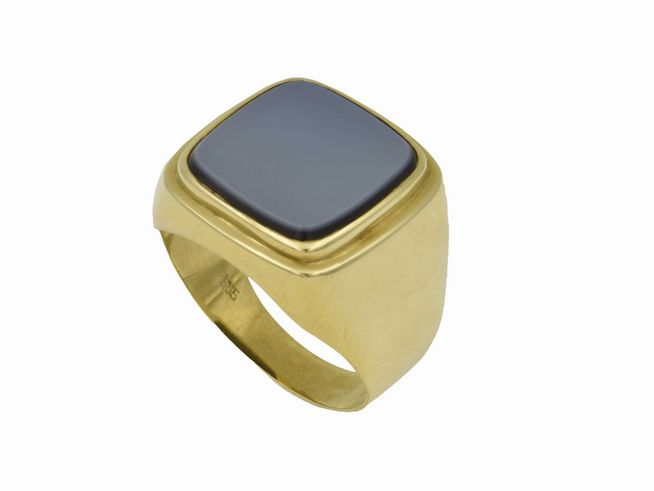 Gelbgold Ring - maskulin - Gelbgold 585 - Lagenstein - Gr. 60 - Wappengravur möglich