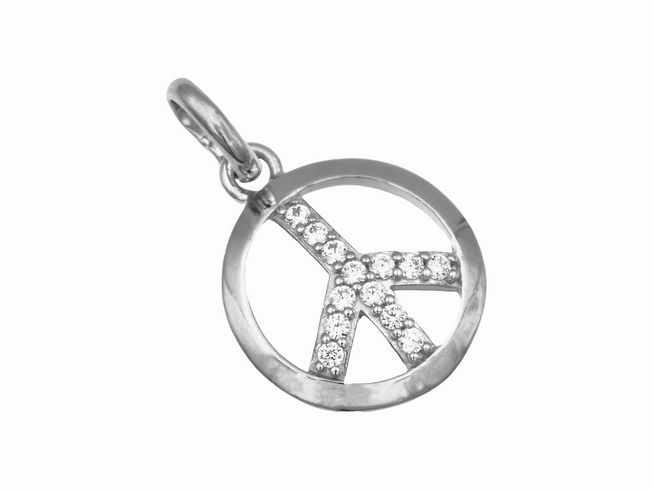 Anhänger Peace Symbol - Sterling Silber rhodiniert - Zirkonia