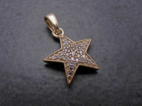 Gold Anhänger - Stern - STAR - Zirkonia - PAVE