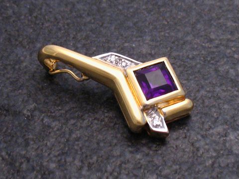 Gold Anhänger - Diamant + Amethyst - Gold bicolor 585