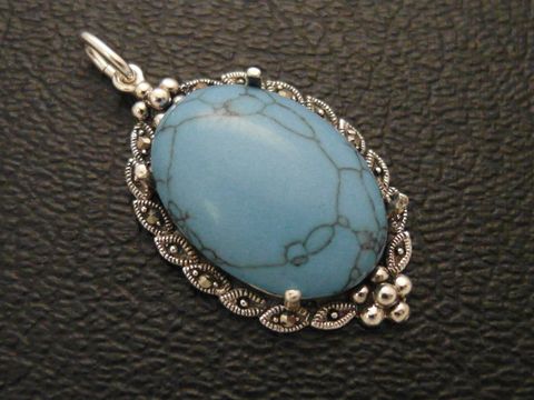 Cabochon - Türkis - hellblau - Silber Medaillon Anhänger