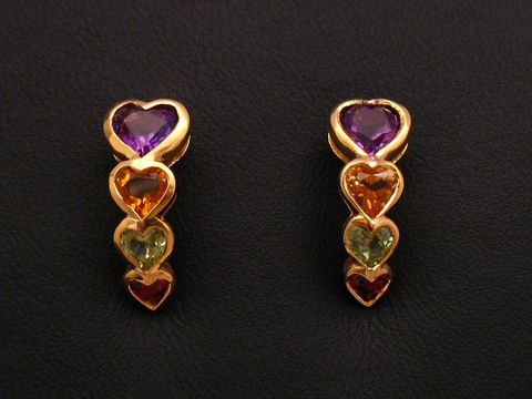 Ohrringe Herzen Gold Amethyst, Citrin, Peridot & Granat