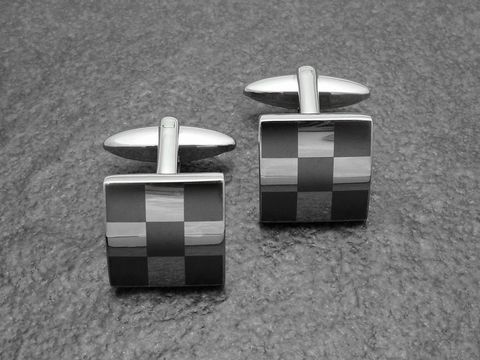 Edelstahl Manschettenknöpfe  - Schachmuster - cufflink