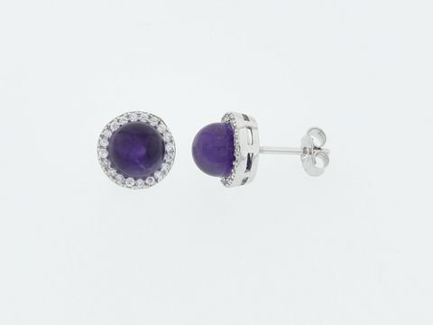 Silber Ohrringe - Rund - Silber - edel - Amethyst + Zirkonia - Stecker