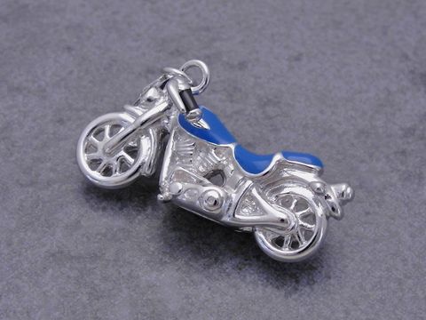 Silber Charms Anhänger - Motorrad - Kristall - blau-schwarz - plastisch 3D