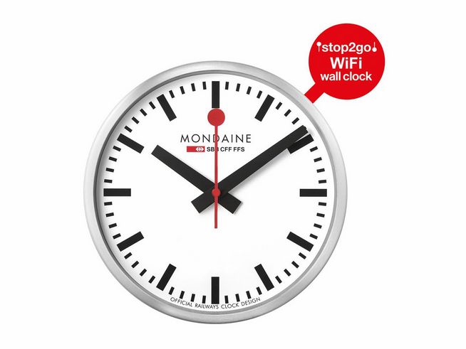 Mondaine WiFi CLOCK Wanduhr stop2go - MSM.25S11 25 cm - Silber-Edelstahl - Weiß