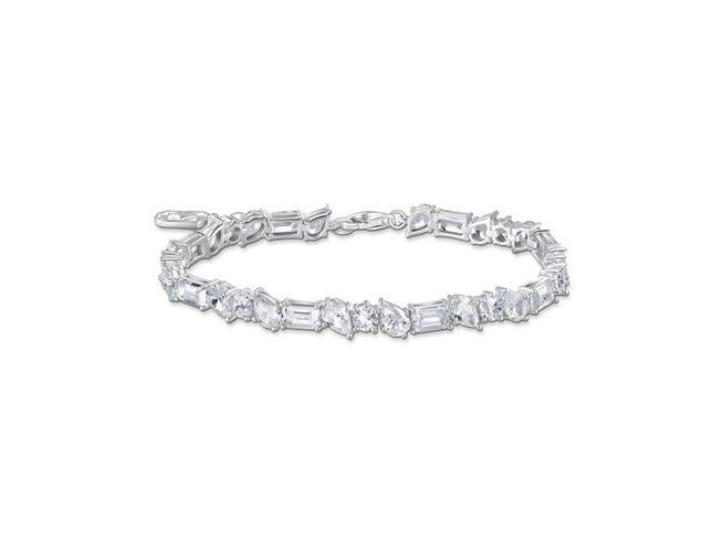 Schmales Thomas Sabo Armband aus Silber mit Zirkonia in Weiß, elegant und zeitlos, ideal für jeden Anlass, Größe von 16 bis 19 cm, verziert mit funkelnden Steinen.