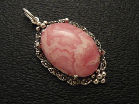 Cabochon - Rhodochrosit - Silber Medaillon Anhänger