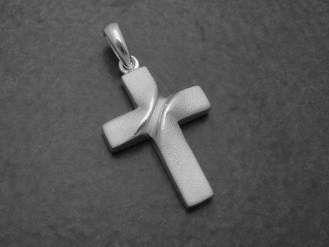 Silber Anhänger - Kreuz - elegant - 21 mm - teilmattiert