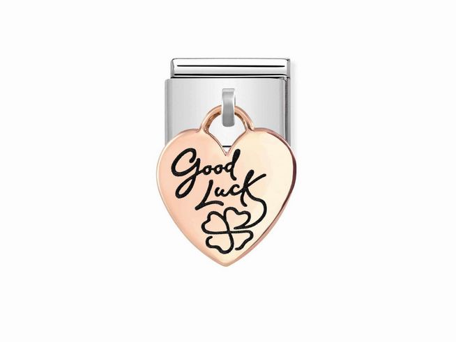 Nomination 431803 07 CLASSIC CHARMS - Charm-Anhänger - Roségold 375 mit Gravur - Herz + Good luck