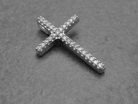 Anhänger - Kreuz - Weißgold 585 - filigran - Diamant - PAVÉ