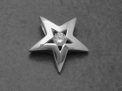 Silber Anhänger - Stern - STAR - Zirkonia - weiß