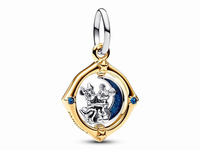 Pandora 762955C01 - Disney Micky Maus & Minnie Maus Bicolor Drehender Mond Charm-Anhänger - Sterling Silber & Gelbgold Vergoldun