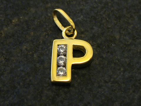 P Buchstaben Initialen Anhänger Gold mit Zirkonia