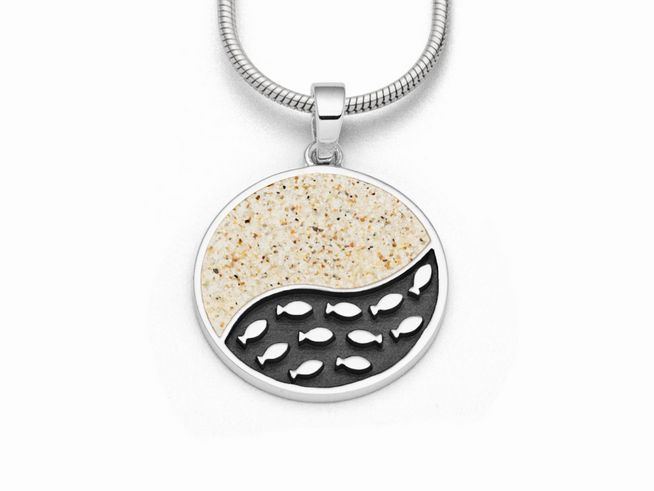 DUR Schmuck P3908 - Sterling Silber Anhänger Fischschwarm Strandsand + sandlos - Strandsand -