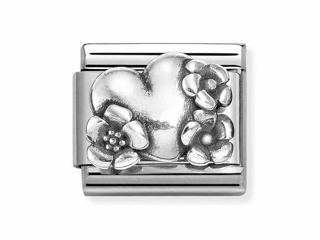 Nomination Classic Silber 330101 74 - Herz mit Blumen