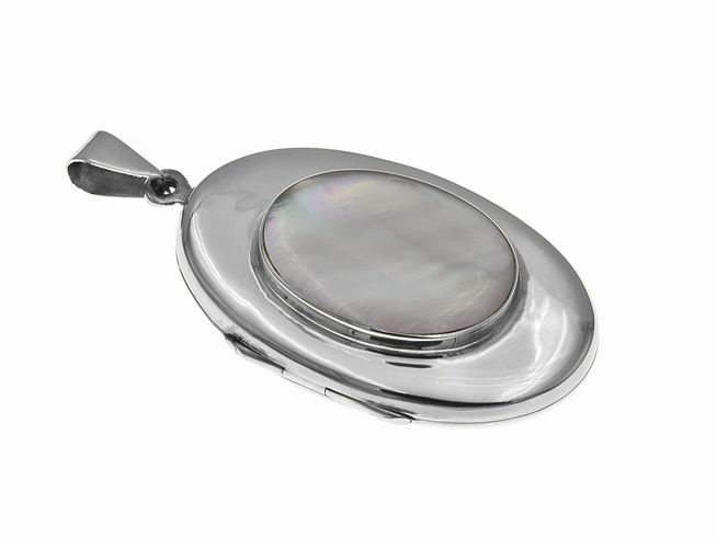 Medaillon Perlmutt Rosa oval poliert - Sterling Silber