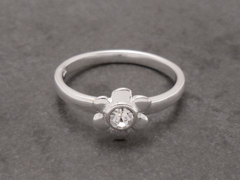 Blume Ring niedlich - Sterling Silber - Kristallglas - Größe 50