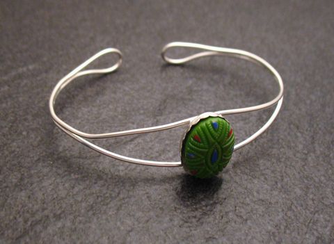 Green design - Cabochon 17 cm Sterling Silber Armreifen