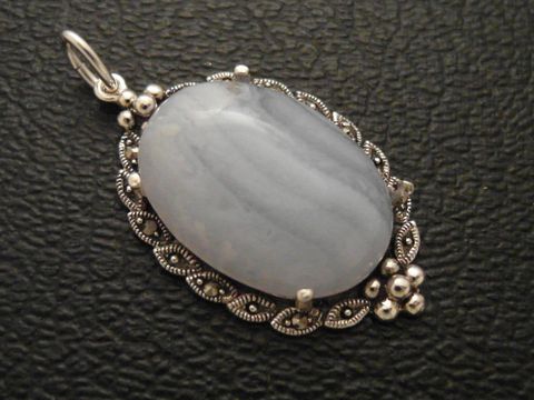 Cabochon - Achat - hellblau - Silber Medaillon Anhänger