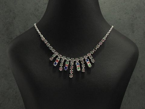 Strass Collier Kette - zart - bunt 38-45 cm - Strasskette