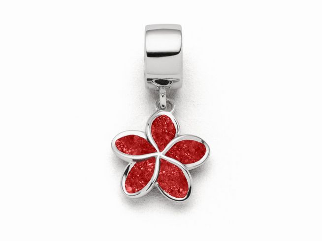 DUR Schmuck F321 - Sterling Silber Charm Plumeria Blüte Koralle - Koralle -