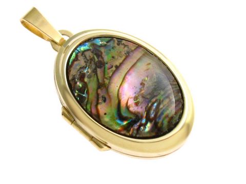 Perlmutt Cabochon - Gold 333 Medaillon - bunt