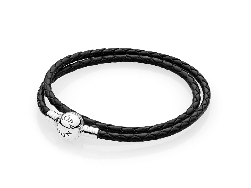 Pandora 590745CBK-D5 doppeltes schwarzes Lederarmband - 47 cm