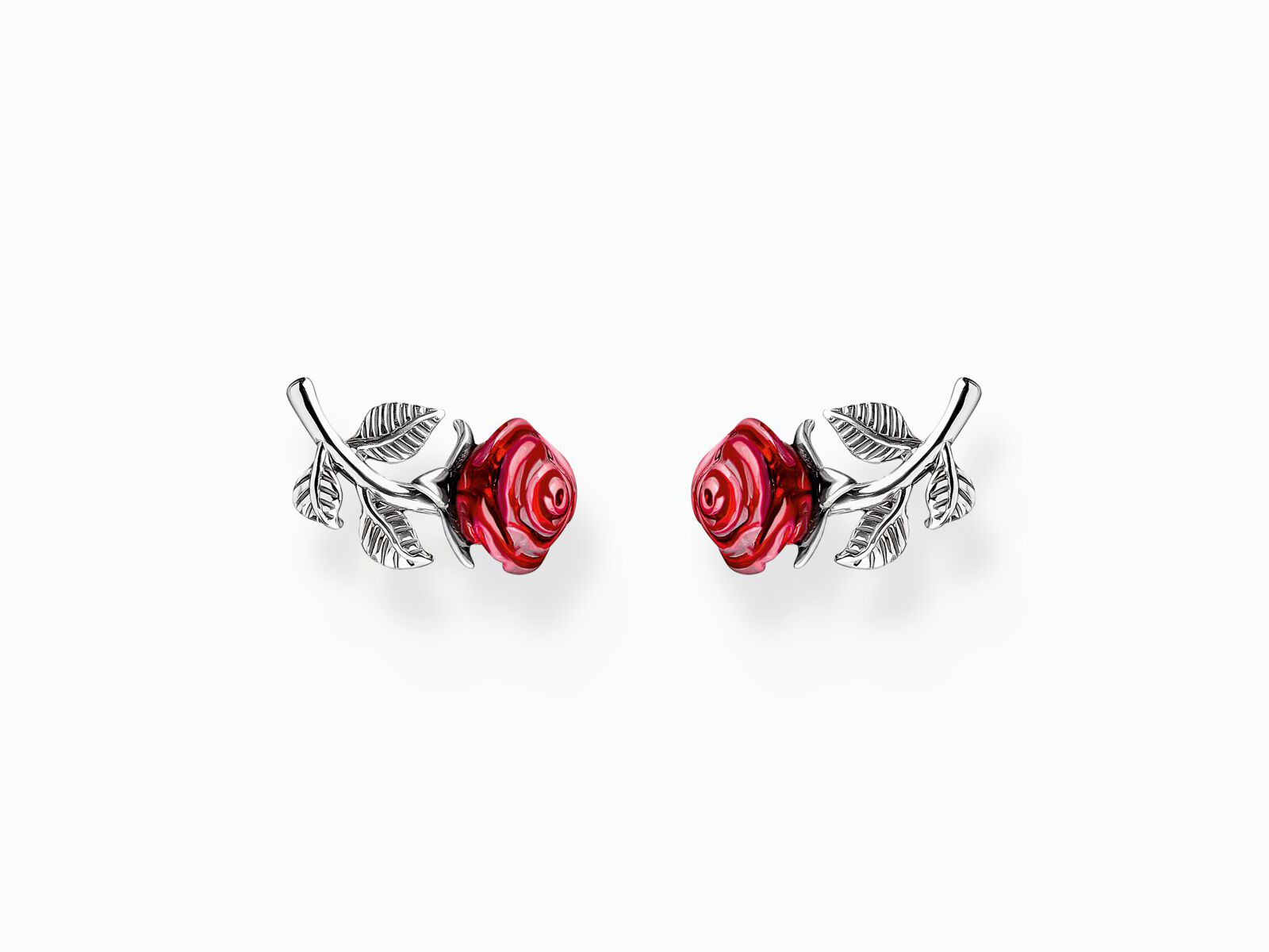 Rosen Ohrstecker von Thomas Sabo in rot aus Silber mit geschwärzter Oberfläche und rotem Emaille, elegant und detailreich gestaltet, ideal für romantische Anlässe.