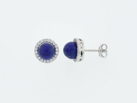 Silber Ohrringe - Rund - Silber - edel - Lapis + Zirkonia - Stecker