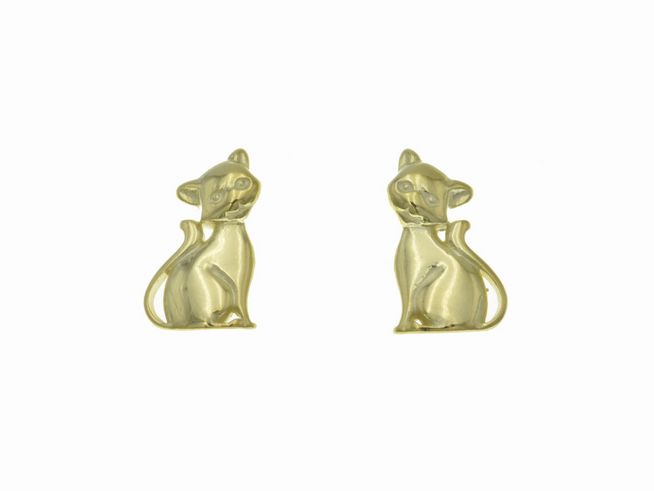 Ohrstecker Sterling Silber - Katze - poliert - vergoldet - Gelbgold