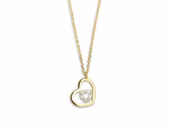 Xenox Gold Kette XG4200G/42 - 42 cm - HEART - Gelbgold Karreekette 375 GOLD - Herz