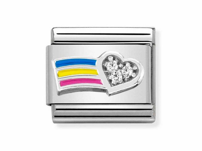 Nomination Classic Sterling Silver Zirkonia & Emaille - 330321 01 - weißes Herz mit Regenbogen