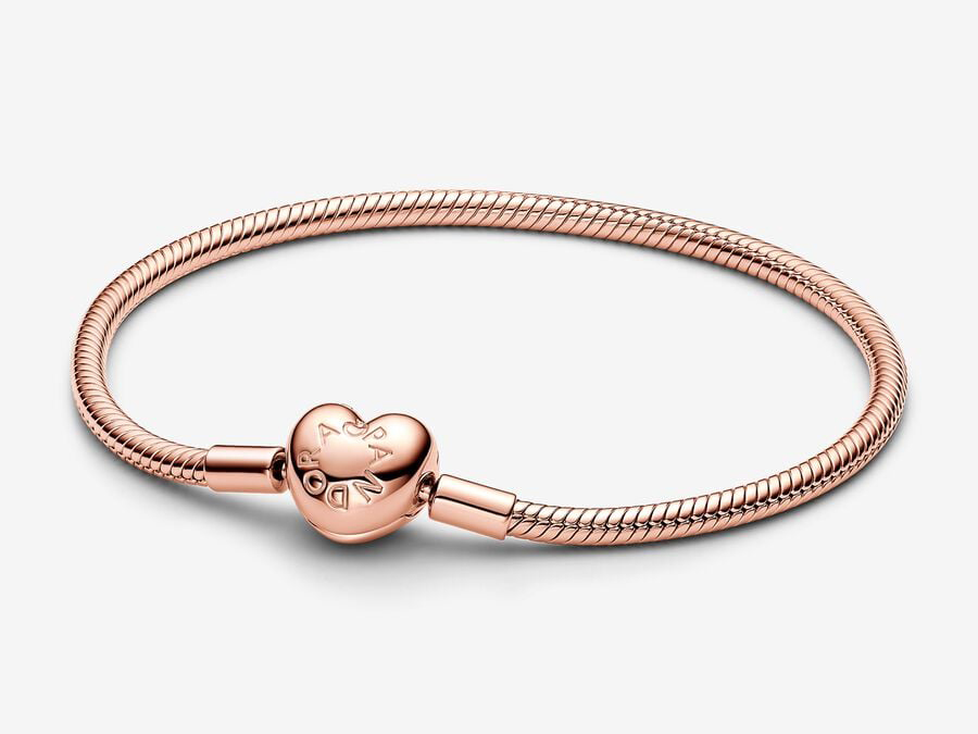 Pandora 583050C00-19 Roségold vergoldetes Armband mit Herzverschluss, 19 cm lang, zeitloses Design, ideal für das Ergänzen von Charms und persönlichen Stilen.