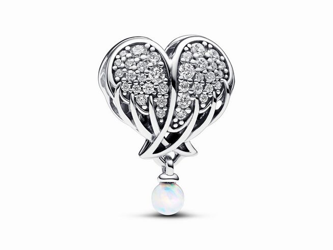 Pandora 792980C01 - Funkelnde Engelsflügel & Herz Charm - Sterling Silber - Steinmix Weiß