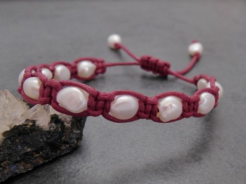 Shamballa Armband - Weinrot - 9 mm Zuchtperlen - Shambala - Shamballah