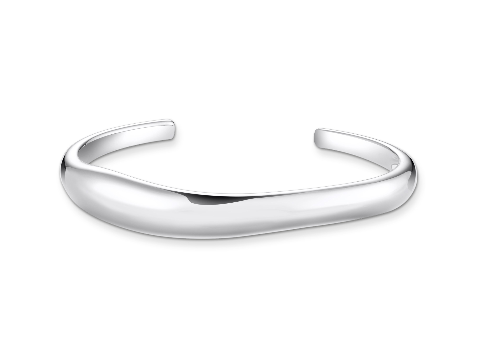 Eleganter Armreif aus Silber von Thomas Sabo, Modell Bold Elegance, mit geschwungener Form und glänzender Oberfläche, ideal für stilvolle Akzente, Größe 15 cm, neue Kollektion.