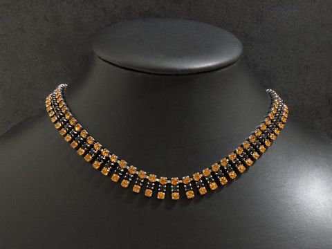 Strass Kette - aufregend - SCHWARZ-ORANGE - 46 cm - silberfarben